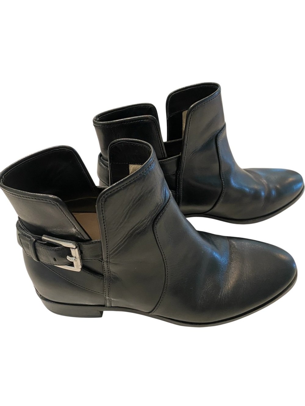 Michael Kors Black Leather Ankle Booties with Buckle Accent